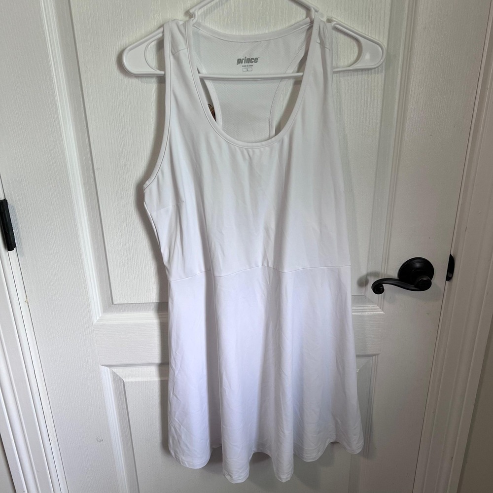 Prince Women Tennis Match Dress Pure White Racerback WRT11213 Size Large NWT
